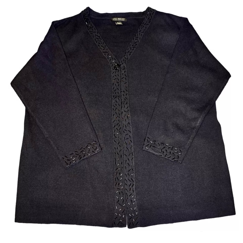 Lane Bryant Sweater Womens 14/16 Black Cardigan Open Front Long Sleeve Ladies